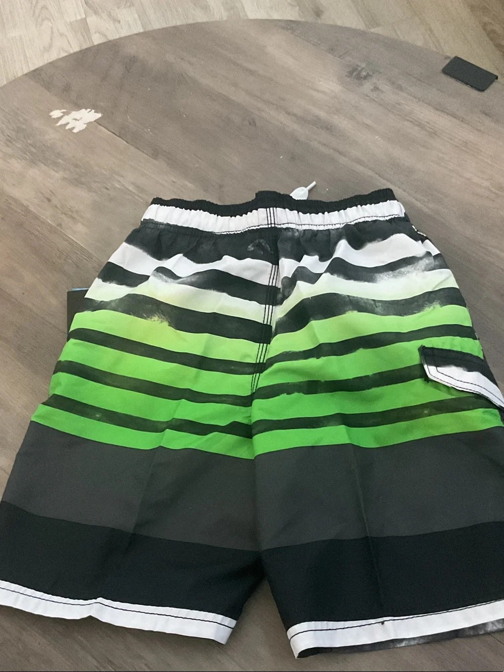 Kanu Surf Green Black White Striped Boys Swim Trunks